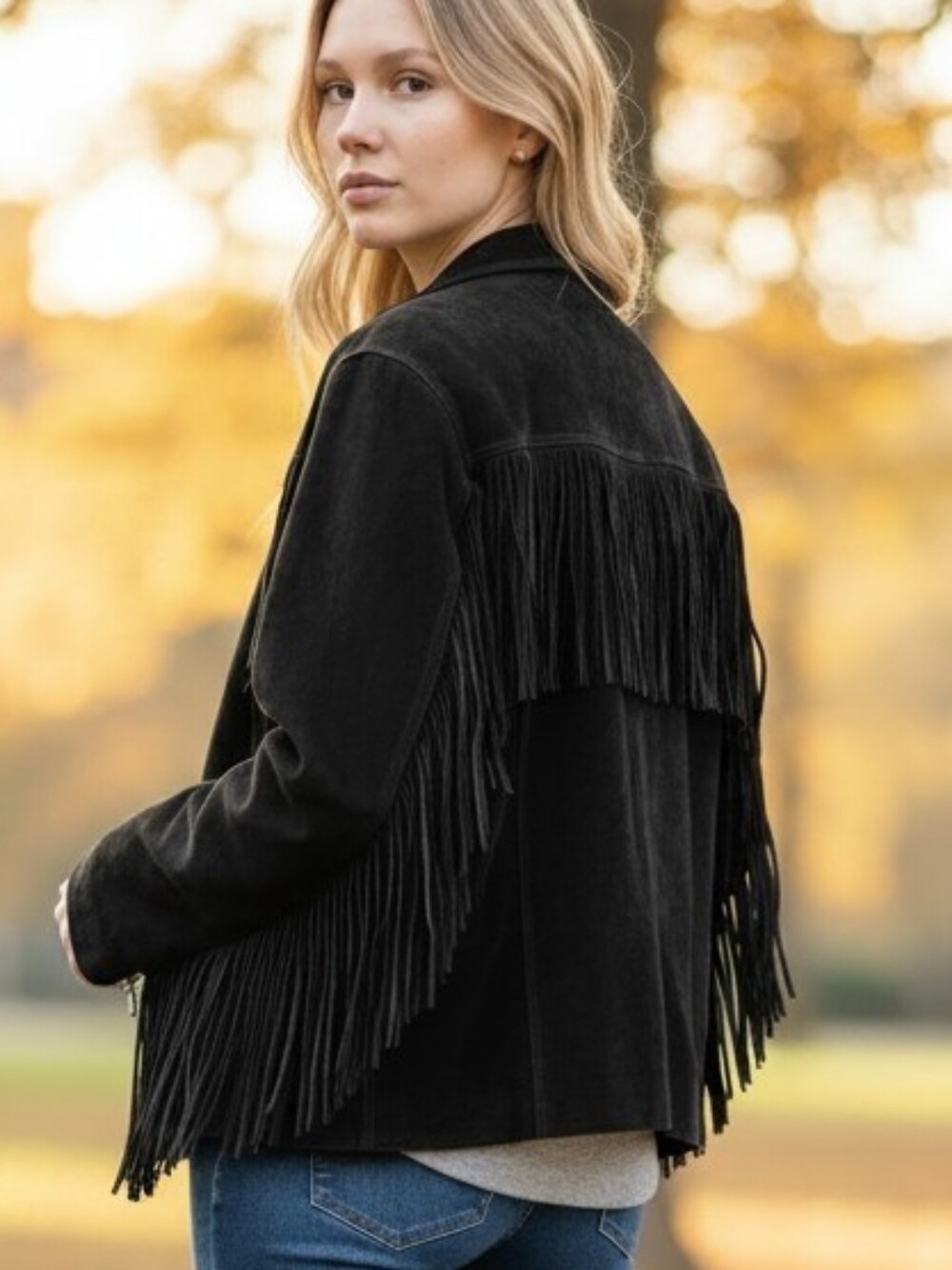 Vintage G-III Global Identity Black Suede Leather Fringe Jacket Size 18/20 - Picture 2 of 10